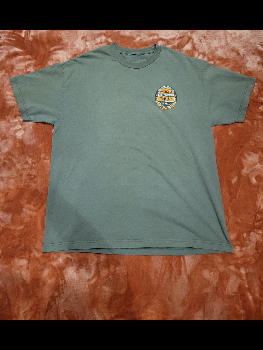 Harley-Davidson Olive Green Short Sleeve Tee with Yellow Chest Patch